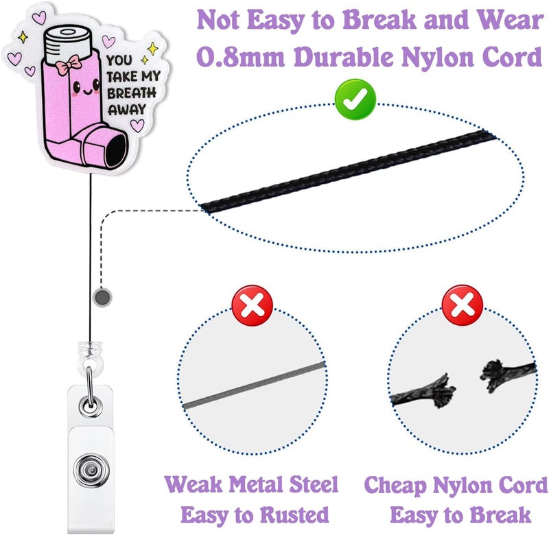 Bydevia You Take My Breath Away Badge Reel Retractable, Funny Respiratory Therapist ID Badge Reel for Work, Cute RT RRT Inhaler Badge Clip, Asthma Badge Holder with Alligator Clip & 24” Durable Nylon Cord - Image 4